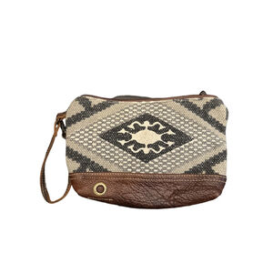 Myra Bag Clutch Wristlet Geometric Aztec Pattern Leather Trim